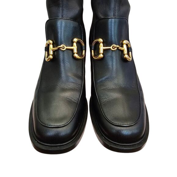 Gucci Baby Horsebit Sock Ankle Boot Size 39 US 9 Black Leather Block Heel Zip Up - Picture 3 of 11